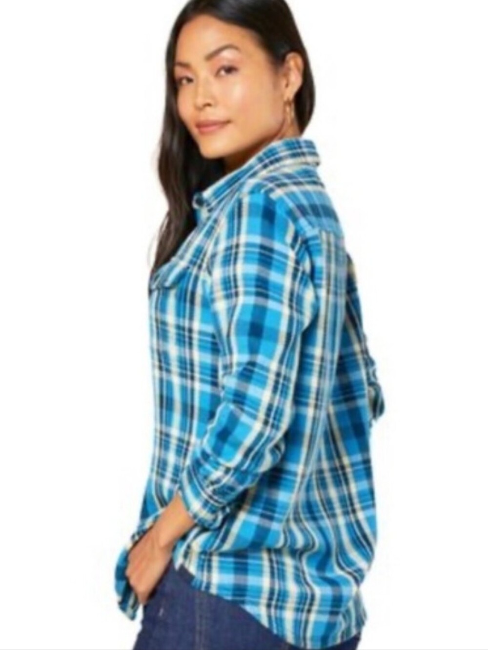 Outerknown Women'sBlue Plaid Blanket Shirt - Casual Button-Up M/L